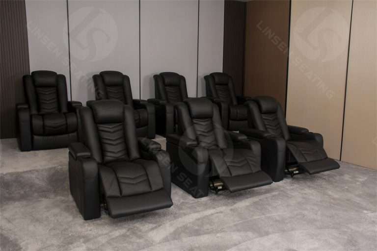 Black Leather Home Theater Seating Media Sofa Recliner - Linsen Seating