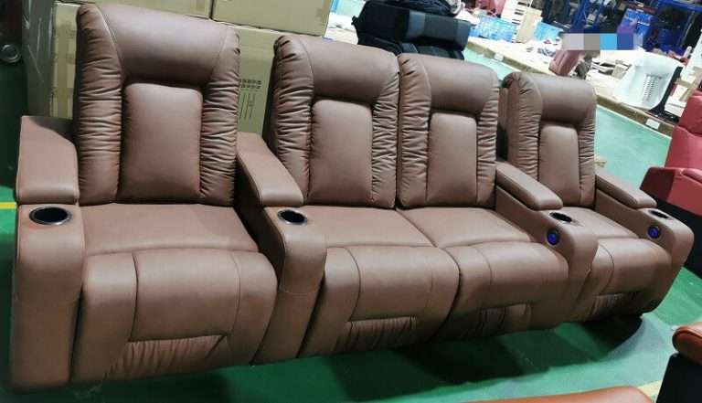 Home Theater Loveseat Recliners In Brown Leather - Linsen Seating