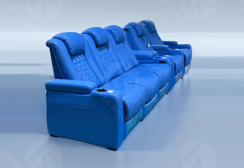 blue leather theater chairs for home cinema
