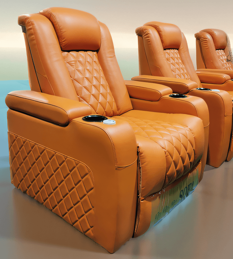 leather theater seats in orange leather