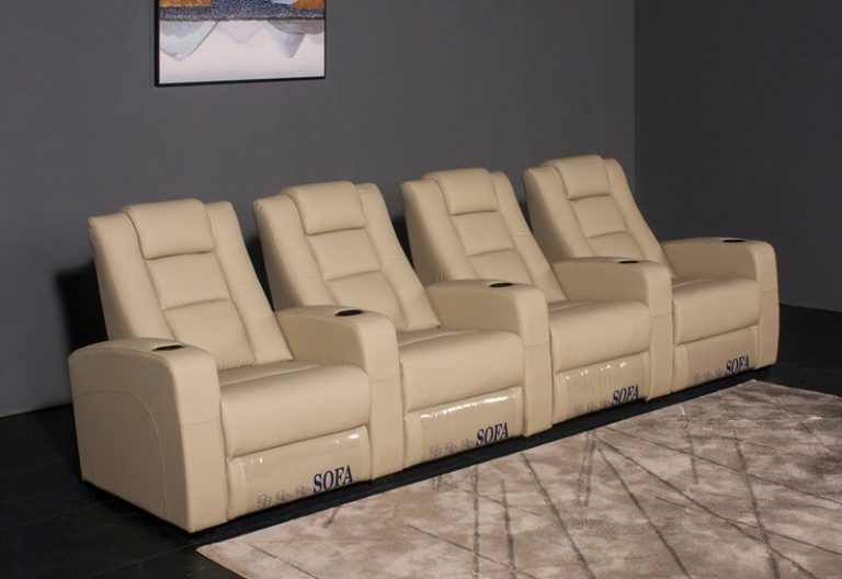 Cream Leather 4 Seat Theater Recliner