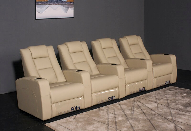 Cream Leather 4 Seat Theater Recliner
