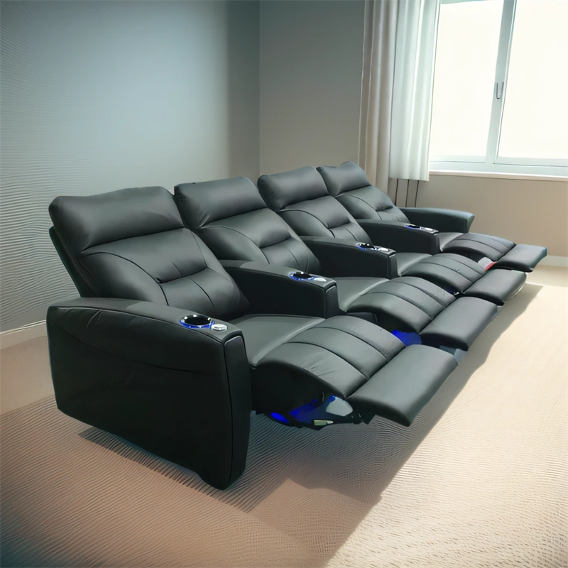 black leather 4 seat theater recliners