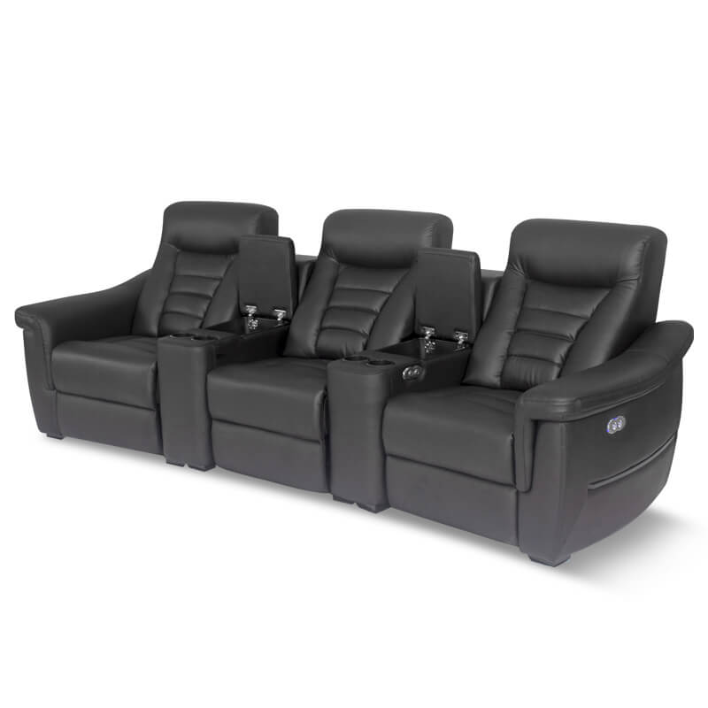 home cinema black leather sofa