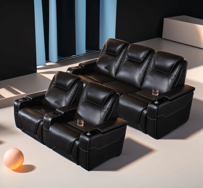 black leather movie theater seats