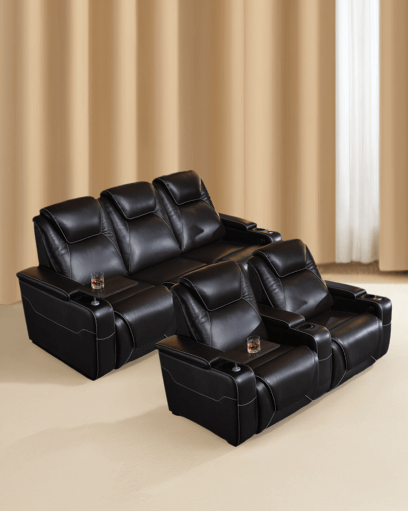 black leather theater seating for 5 people